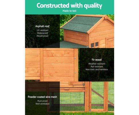 Wide Wooden Chicken Coop with Nesting Box - House Of Pets Delight (HOPD)