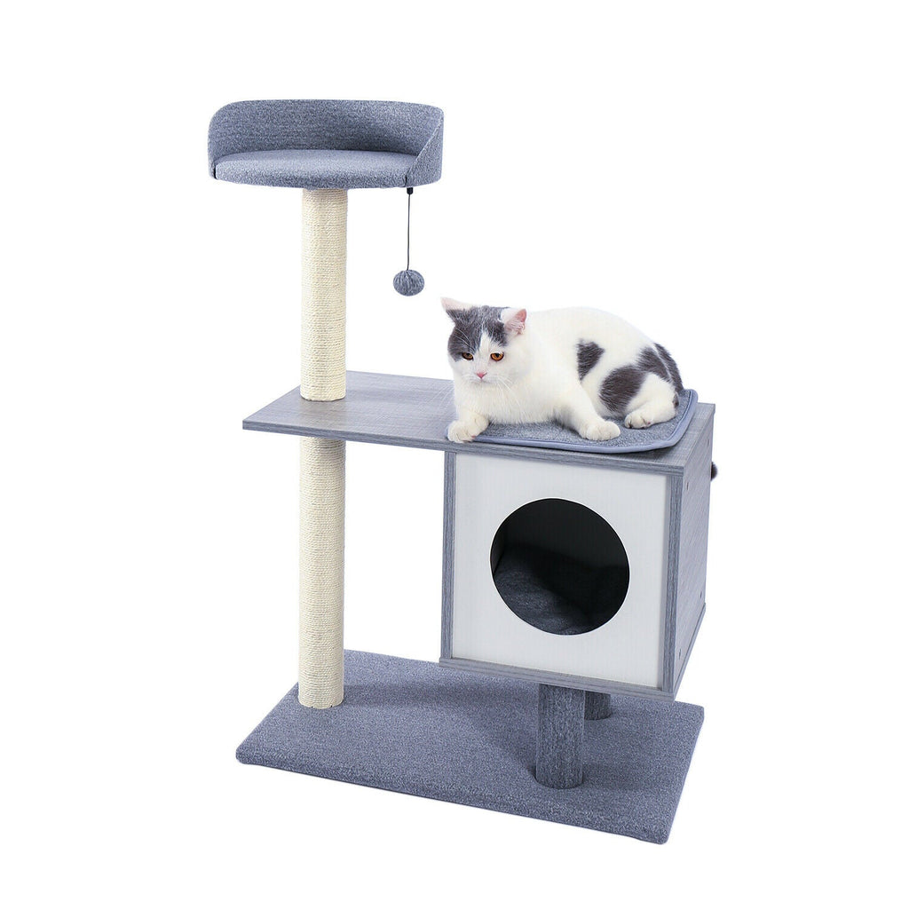 Wooden Cat Gym House Post - Grey - House Of Pets Delight (HOPD)