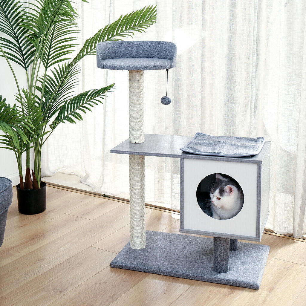 Wooden Cat Gym House Post - Grey - House Of Pets Delight (HOPD)