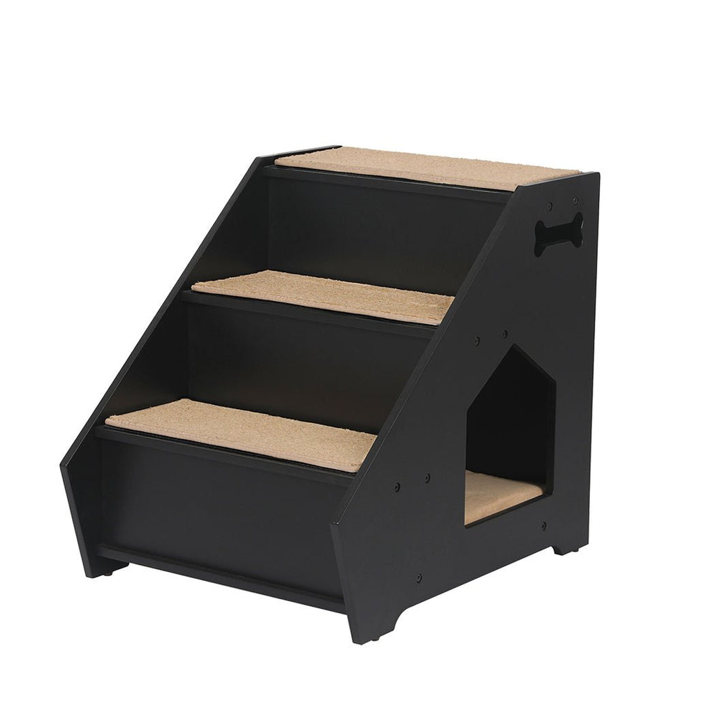 Wooden Dog Steps with Bed - Black - House Of Pets Delight (HOPD)