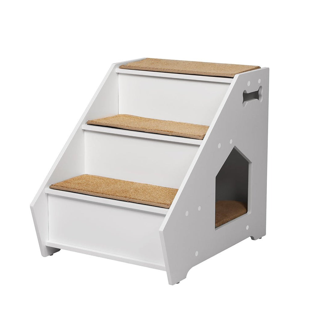 Wooden Dog Steps with Bed - White - House Of Pets Delight (HOPD)