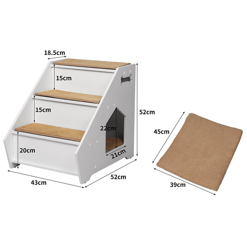 Wooden Dog Steps with Bed - White - House Of Pets Delight (HOPD)