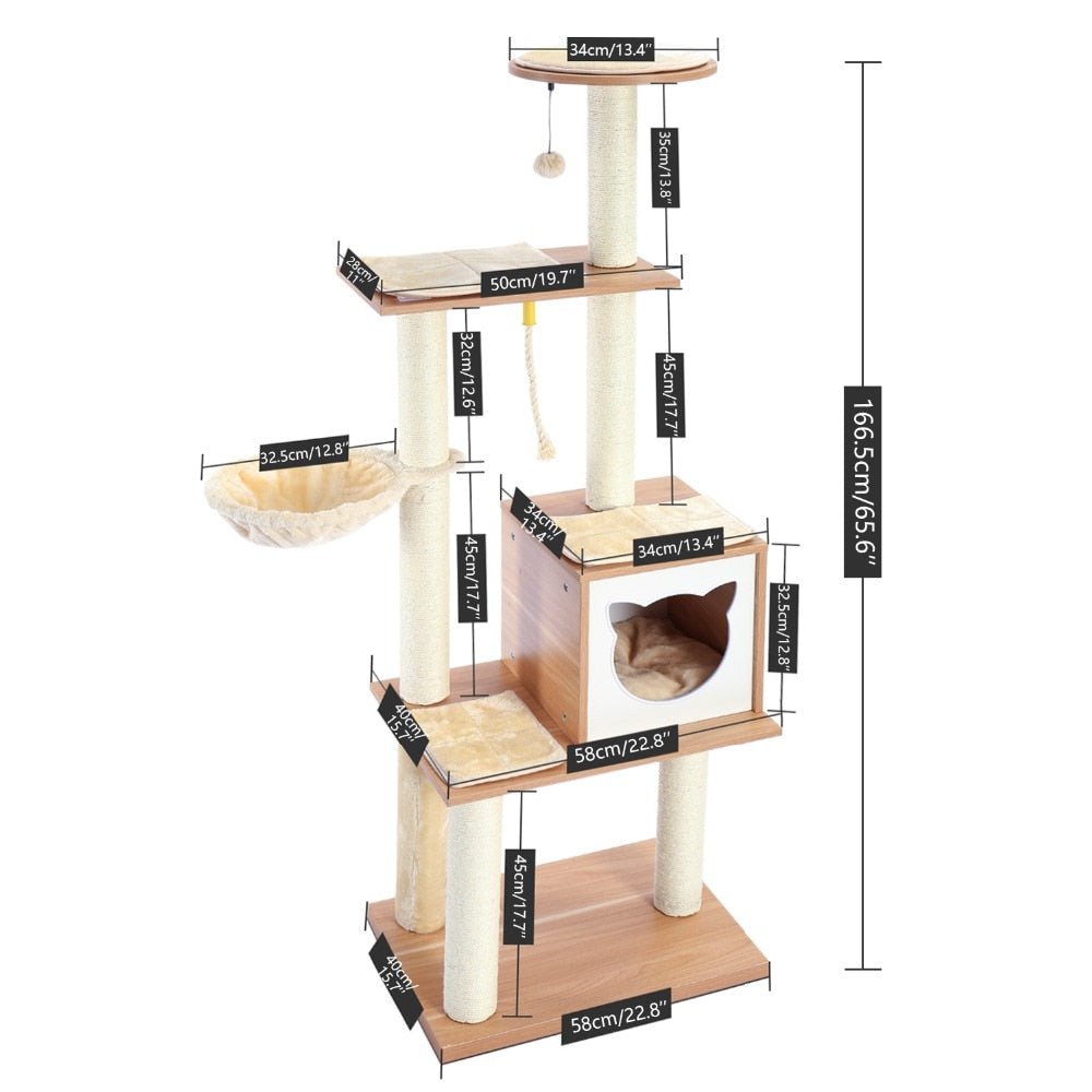 Wooden Large Hammock Cat Tree in Beige - House Of Pets Delight (HOPD)