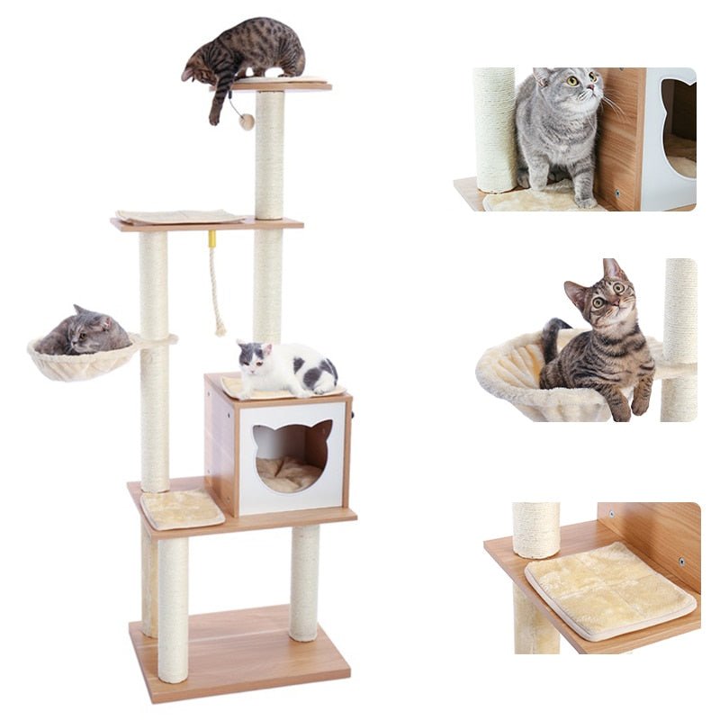 Wooden Large Hammock Cat Tree in Beige - House Of Pets Delight (HOPD)