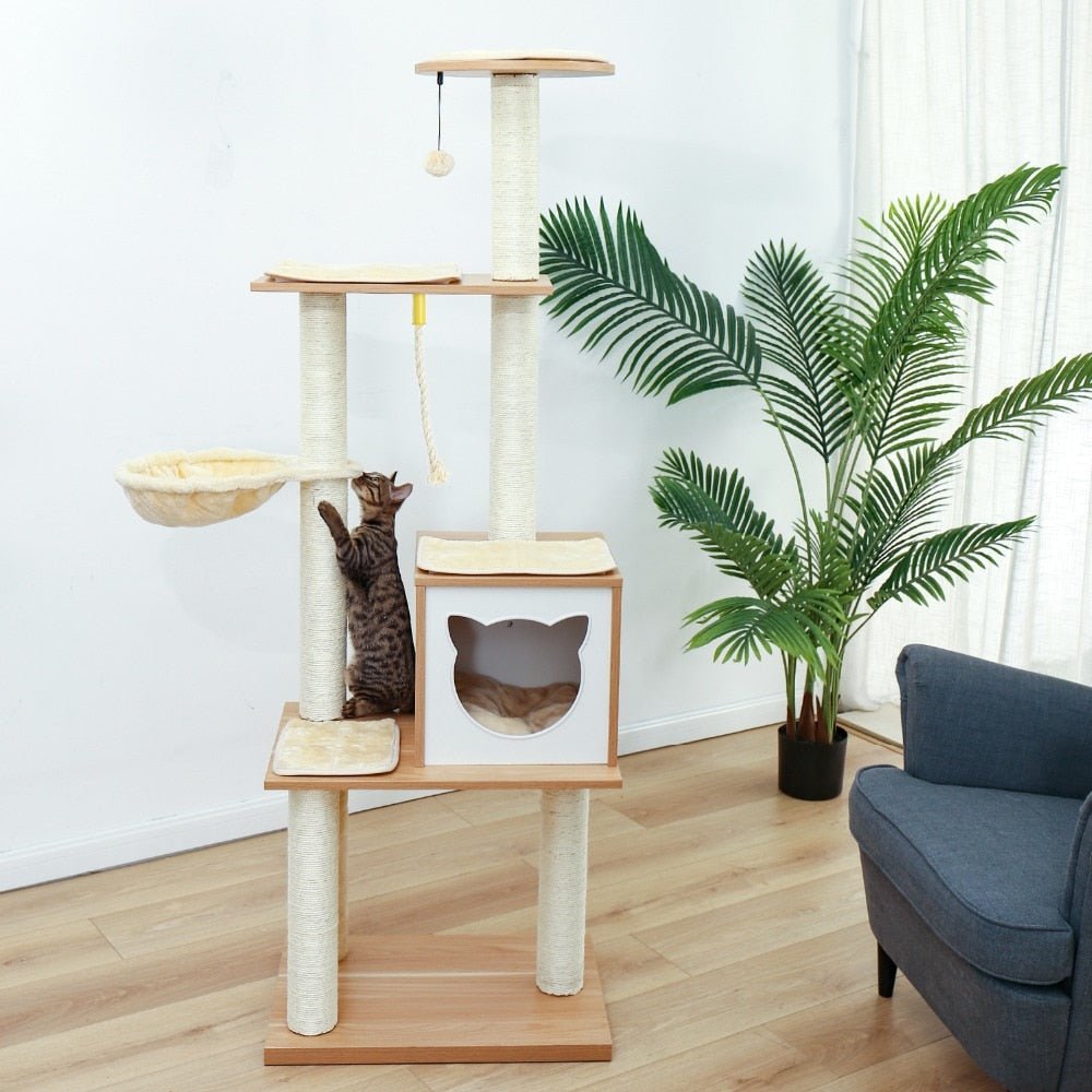 Wooden Large Hammock Cat Tree in Beige - House Of Pets Delight (HOPD)