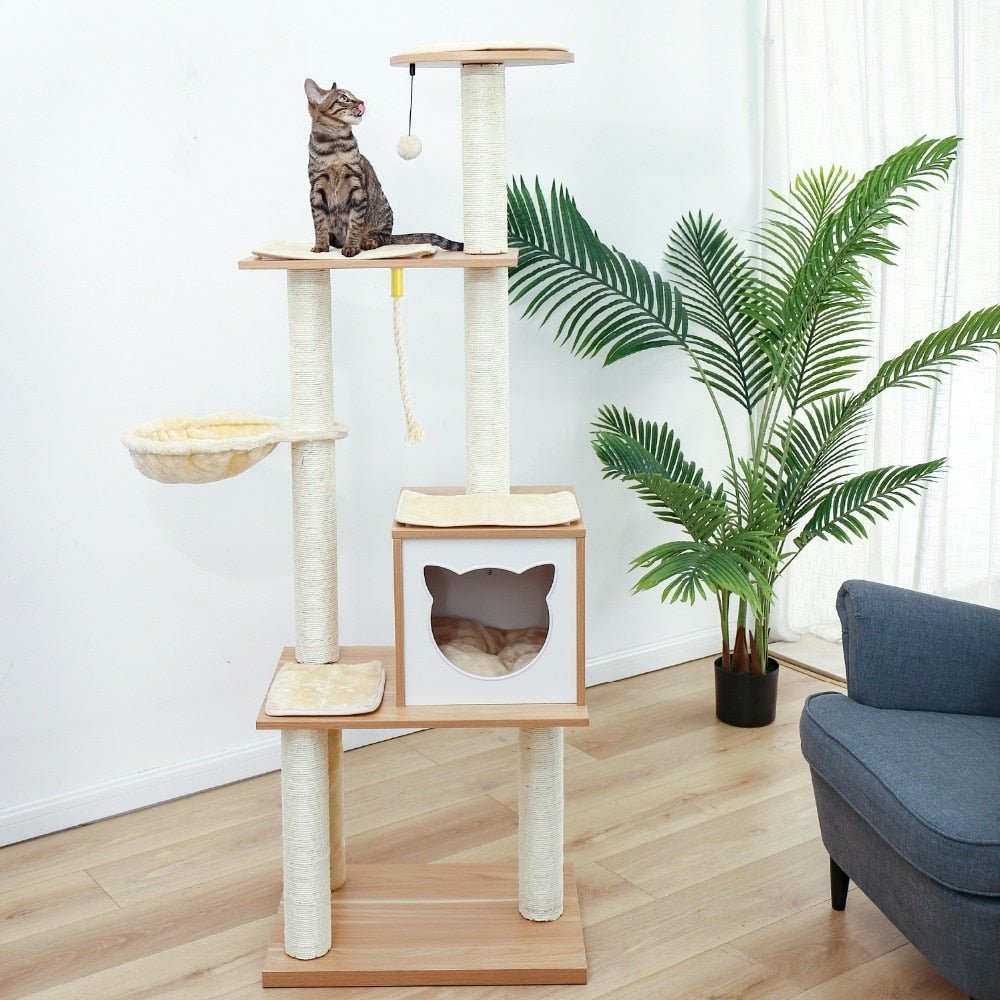 Wooden Large Hammock Cat Tree in Beige - House Of Pets Delight (HOPD)