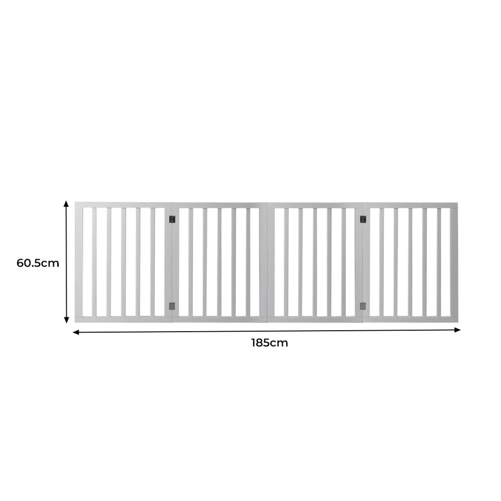 Wooden Pet Gate Retractable Barrier Portable Door 4 Panel White - House Of Pets Delight (HOPD)