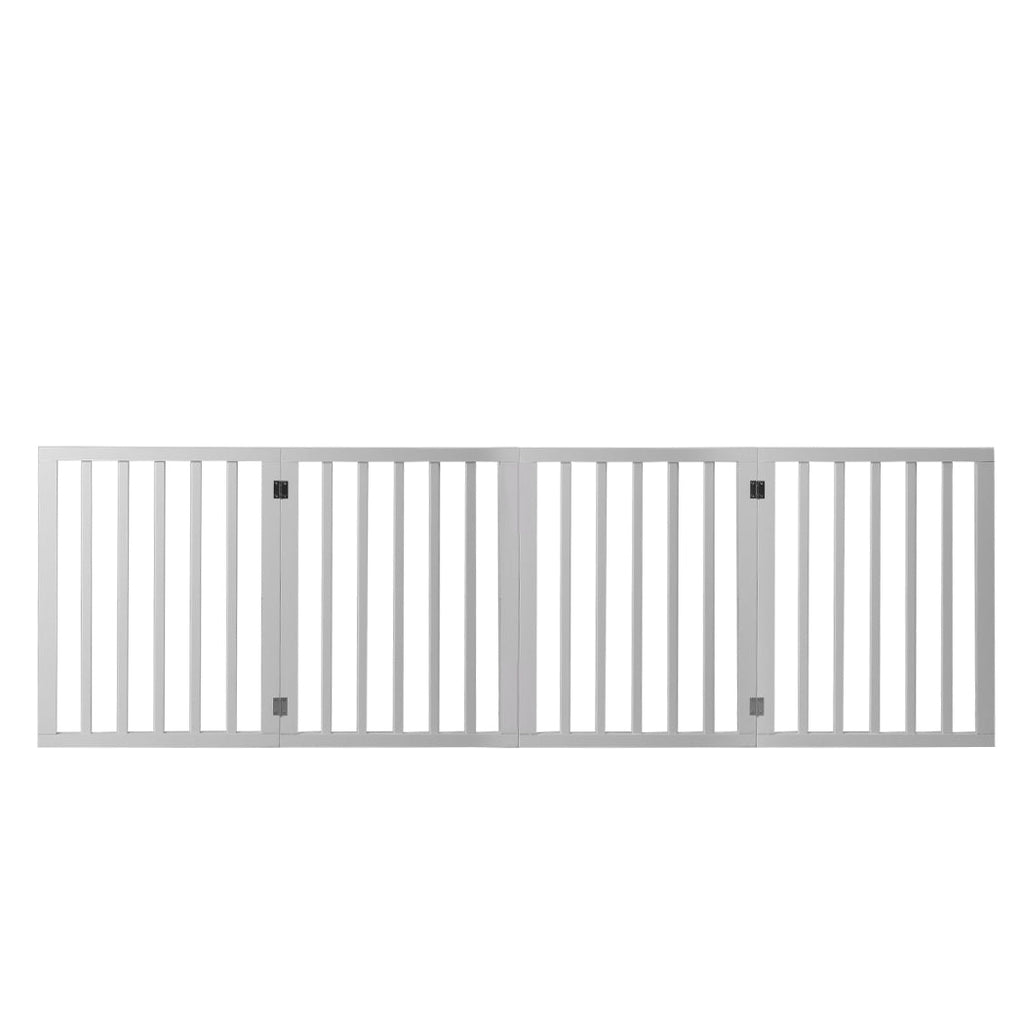 Wooden Pet Gate Retractable Barrier Portable Door 4 Panel White - House Of Pets Delight (HOPD)