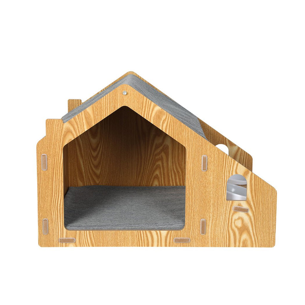 Wooden Pet House Kennel with Elevated Double Feeder Bowls - House Of Pets Delight (HOPD)