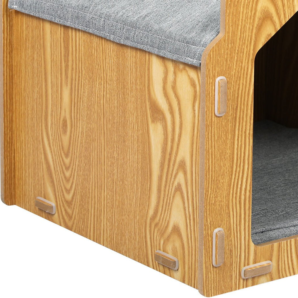 Wooden Pet House Kennel with Elevated Double Feeder Bowls - House Of Pets Delight (HOPD)