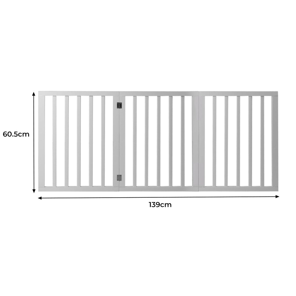 Wooden Retractable Pet Gate Dog Fence Barrier 3 Panel White - House Of Pets Delight (HOPD)