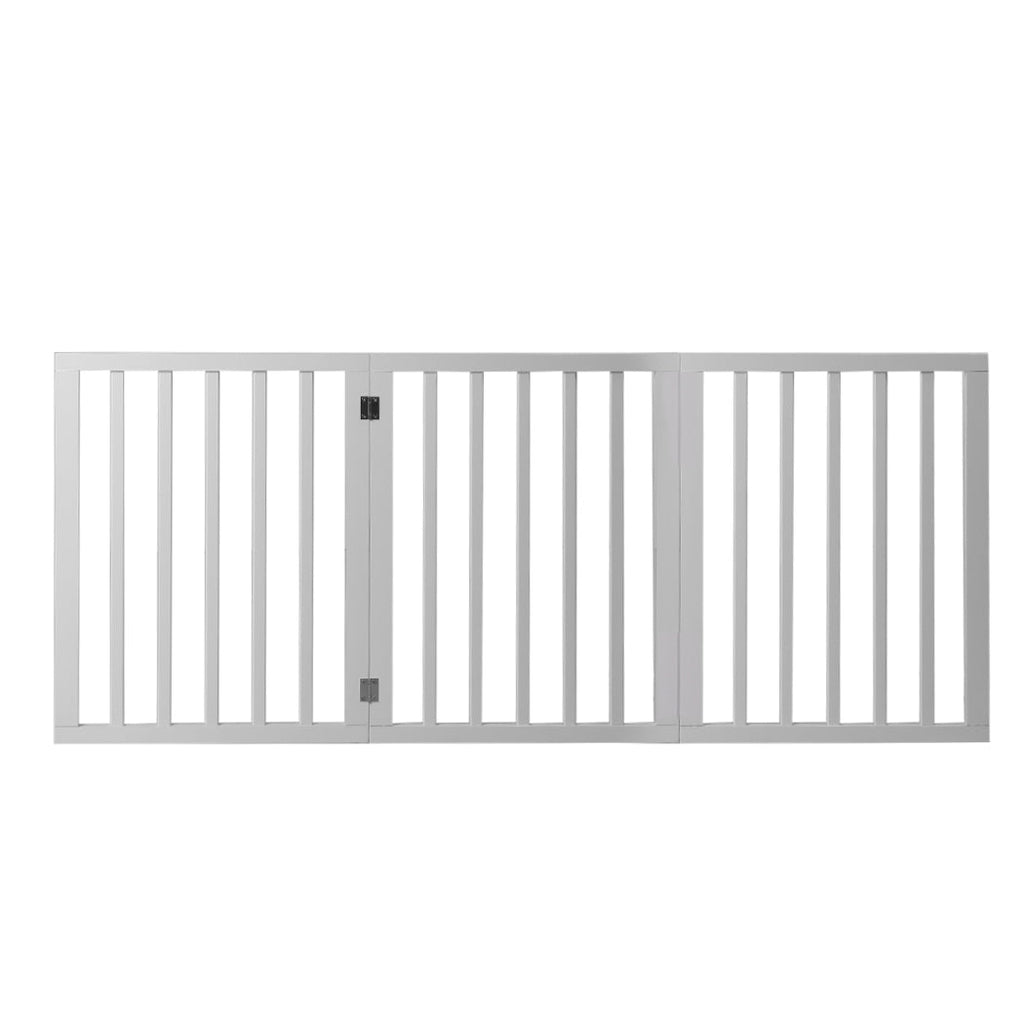 Wooden Retractable Pet Gate Dog Fence Barrier 3 Panel White - House Of Pets Delight (HOPD)