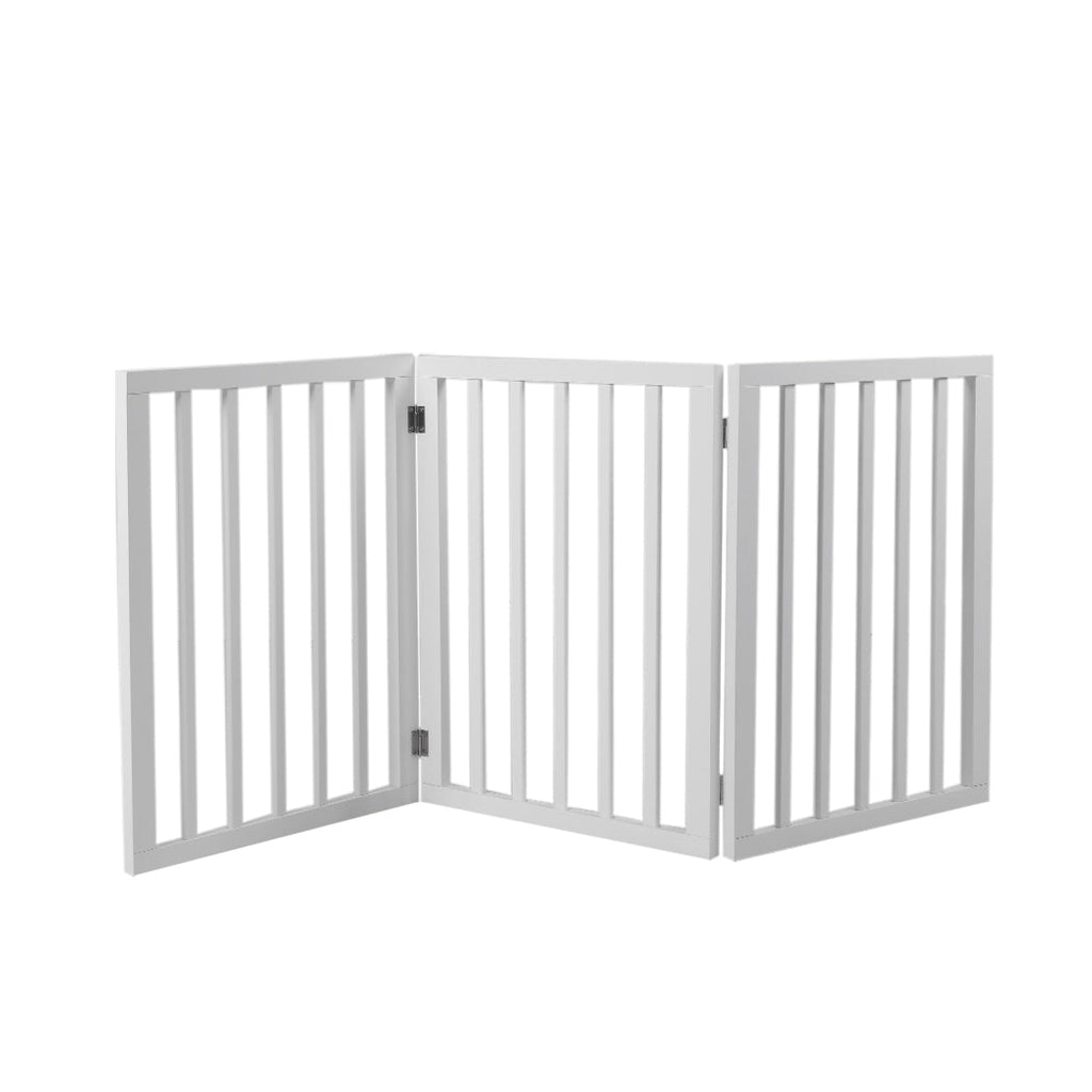 Wooden Retractable Pet Gate Dog Fence Barrier 3 Panel White - House Of Pets Delight (HOPD)