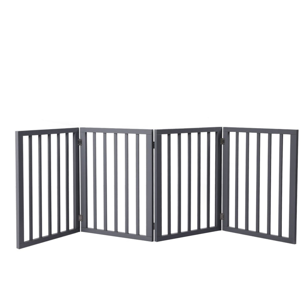 Wooden Retractable Pet Gate Dog Fence Barrier 4 Panel Grey - House Of Pets Delight (HOPD)
