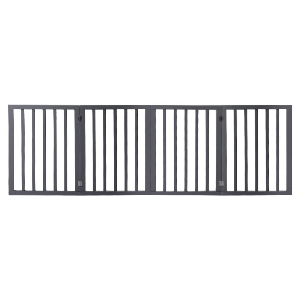 Wooden Retractable Pet Gate Dog Fence Barrier 4 Panel Grey - House Of Pets Delight (HOPD)