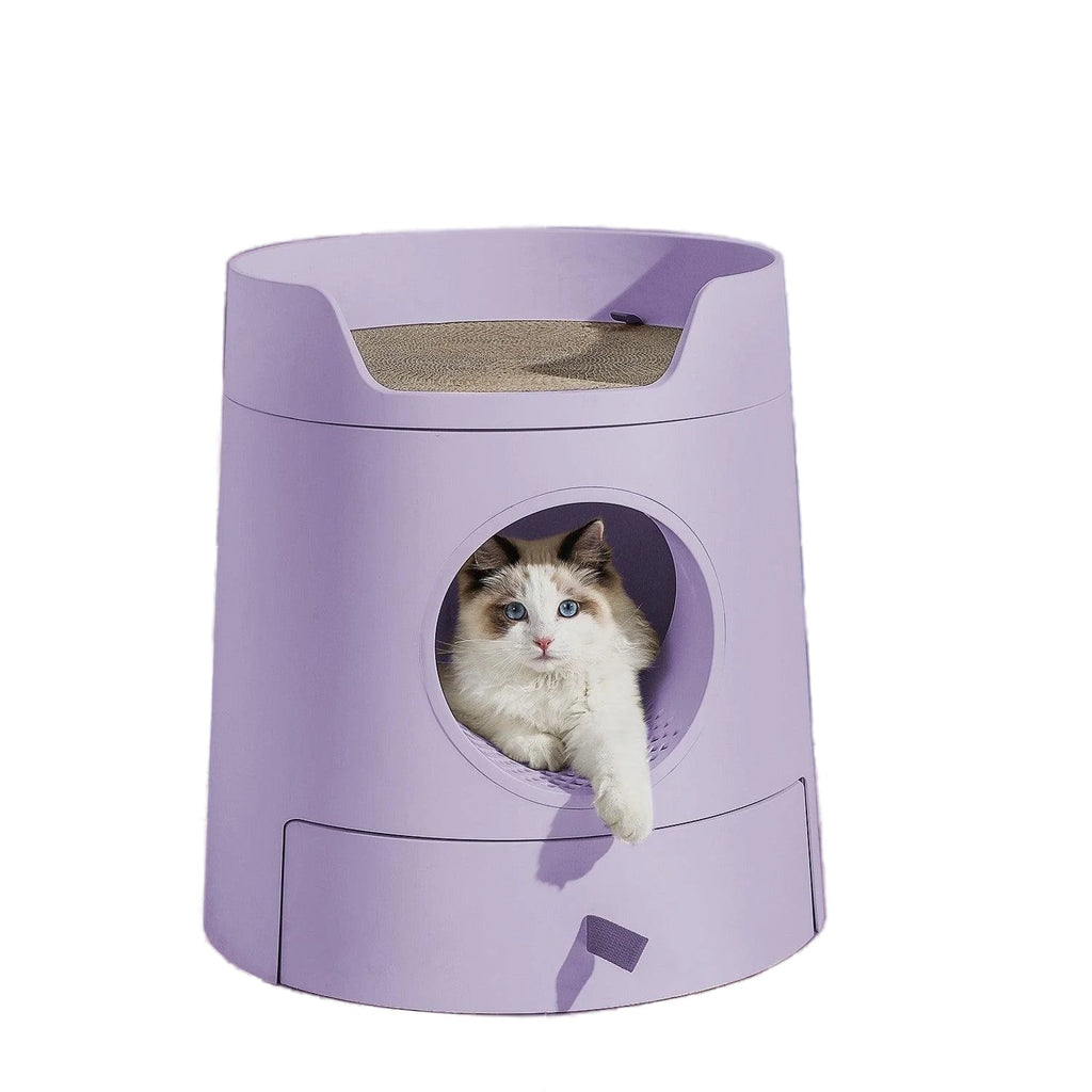 XL Castle 2 in 1 Front - Entry Cat Litter Box with Scratch Basin - Lilac - House Of Pets Delight (HOPD)