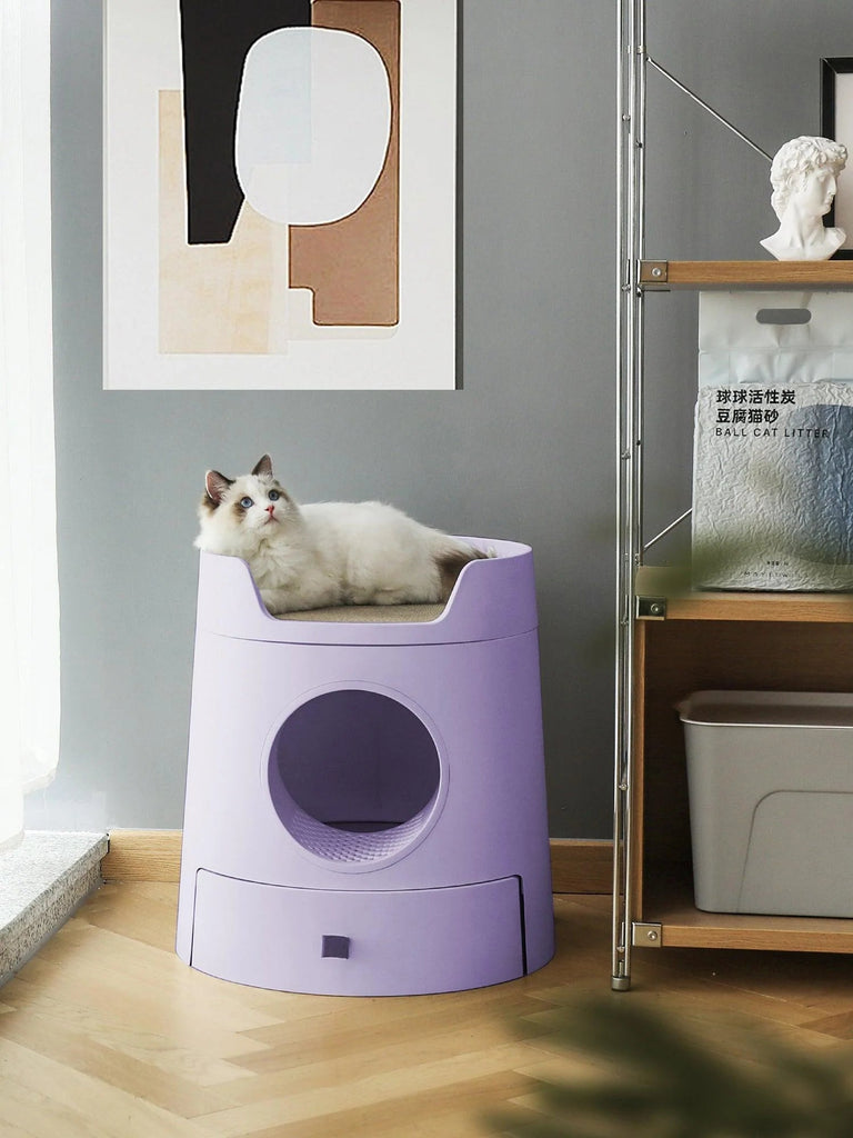 XL Castle 2 in 1 Front - Entry Cat Litter Box with Scratch Basin - Lilac - House Of Pets Delight (HOPD)