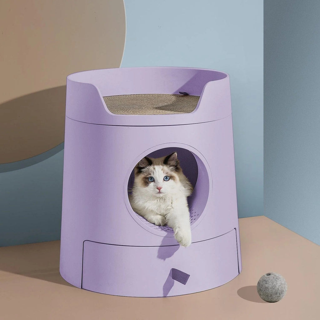 XL Castle 2 in 1 Front - Entry Cat Litter Box with Scratch Basin - Lilac - House Of Pets Delight (HOPD)