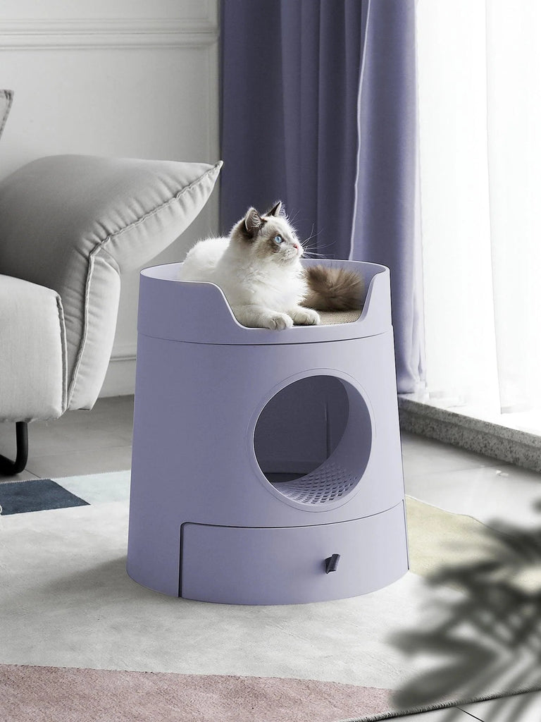 XL Castle 2 in 1 Front - Entry Cat Litter Box with Scratch Basin - Lilac - House Of Pets Delight (HOPD)