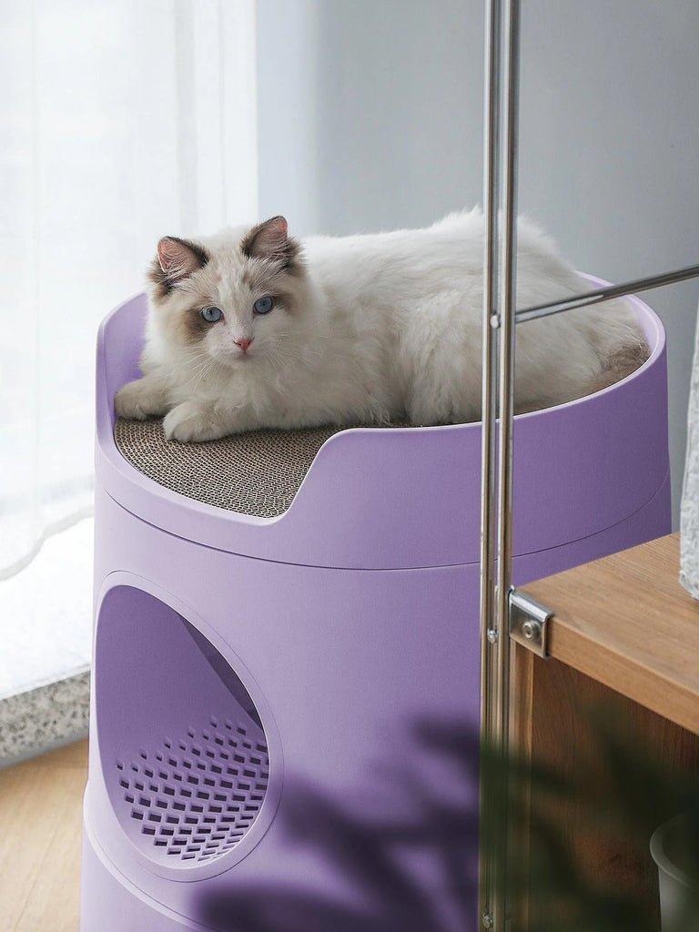 XL Castle 2 in 1 Front - Entry Cat Litter Box with Scratch Basin - Lilac - House Of Pets Delight (HOPD)