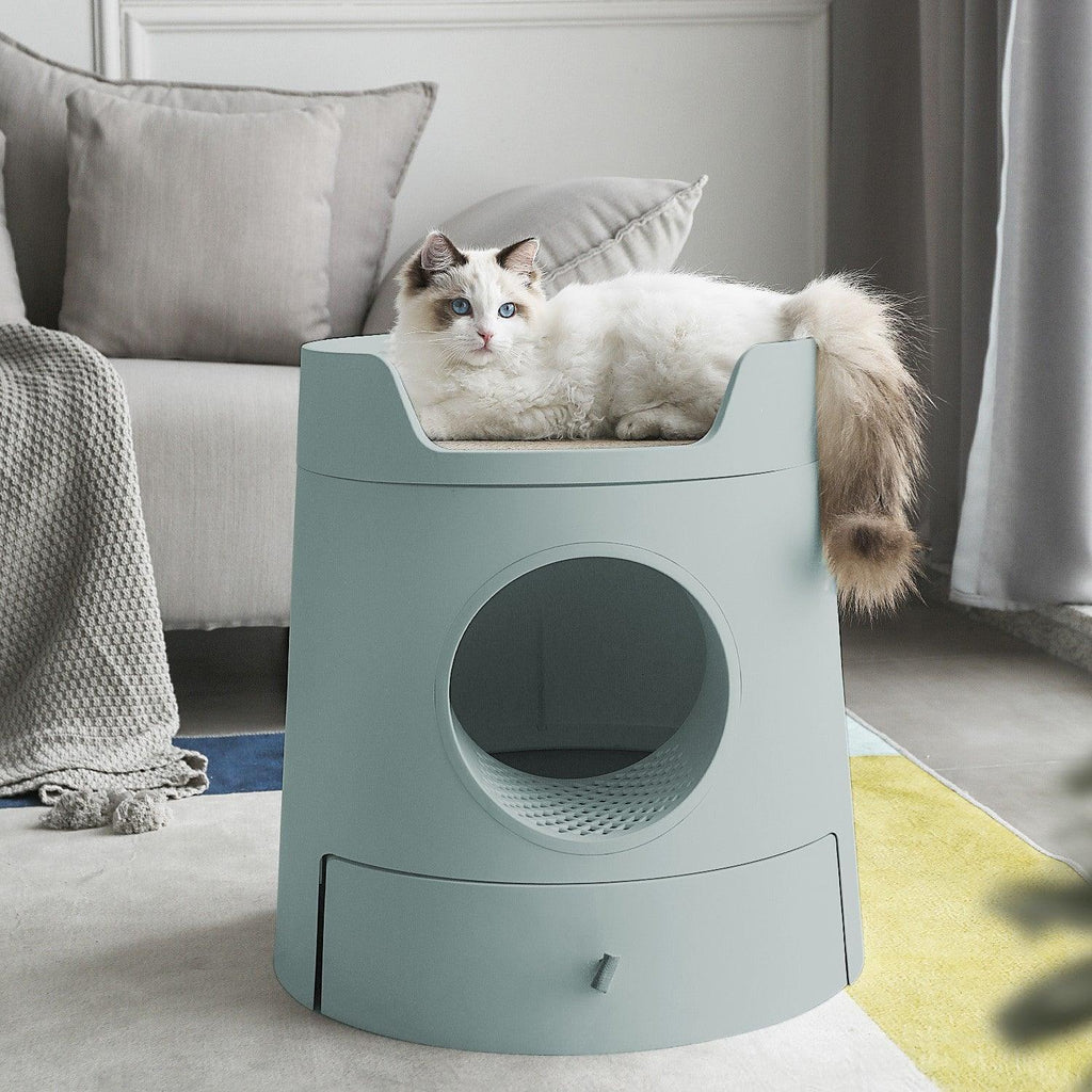 XL Castle 2 in 1 Front - Entry Cat Litter Box with Scratch Basin - Morandi Green - House Of Pets Delight (HOPD)