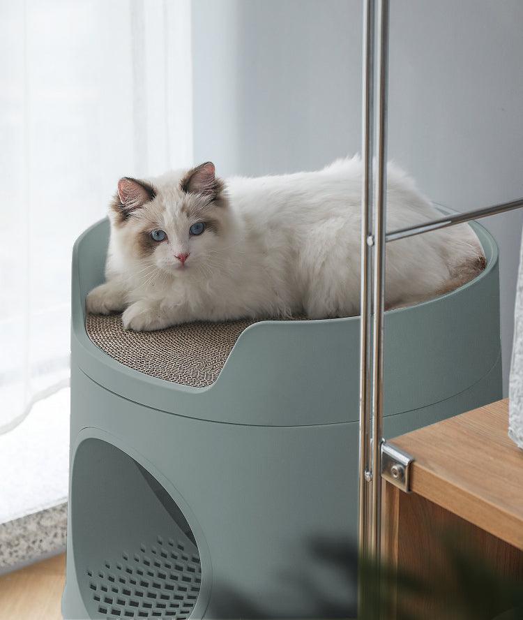 XL Castle 2 in 1 Front - Entry Cat Litter Box with Scratch Basin - Morandi Green - House Of Pets Delight (HOPD)