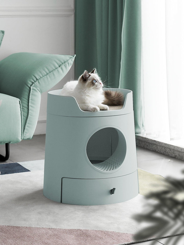 XL Castle 2 in 1 Front - Entry Cat Litter Box with Scratch Basin - Morandi Green - House Of Pets Delight (HOPD)